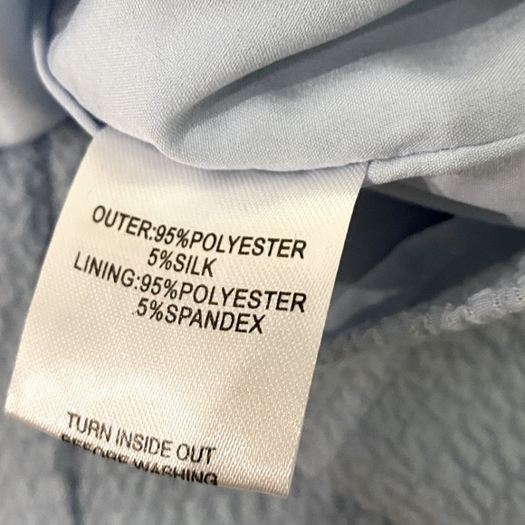 SABO Azure Light Blue Textured Crepe Silk Blend Keyhole Puff Sleeve Mini Dress L - Picture 6 of 12